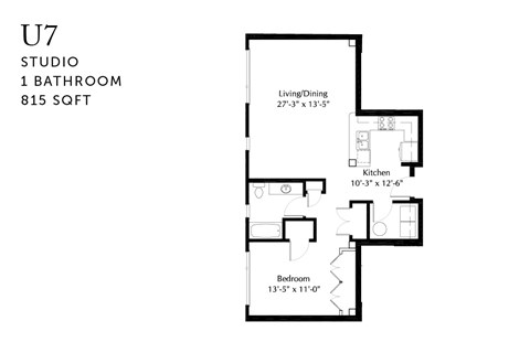 Floor plan for studio, 1 bath, 815 sqft